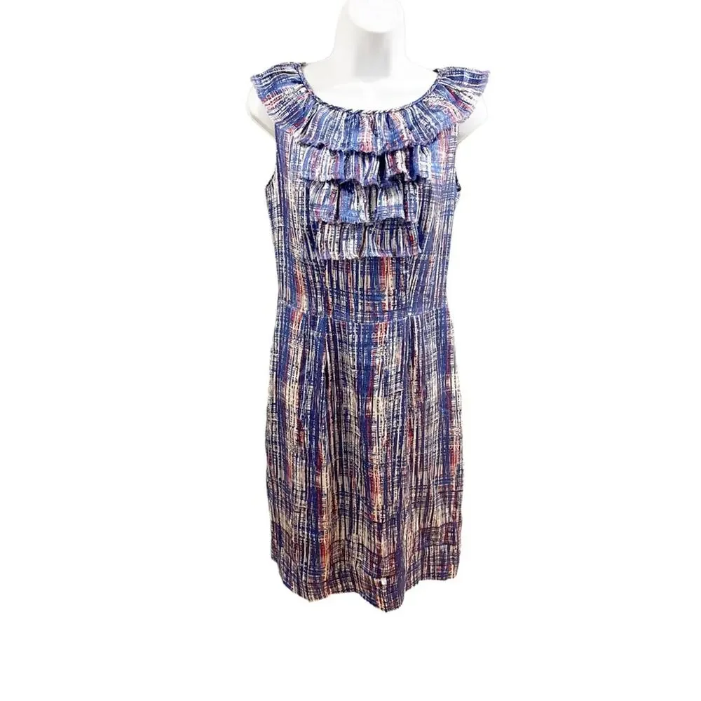 Kate Spade Silk Knee Length Dress Ruffle Front Sheath Dress Size 6